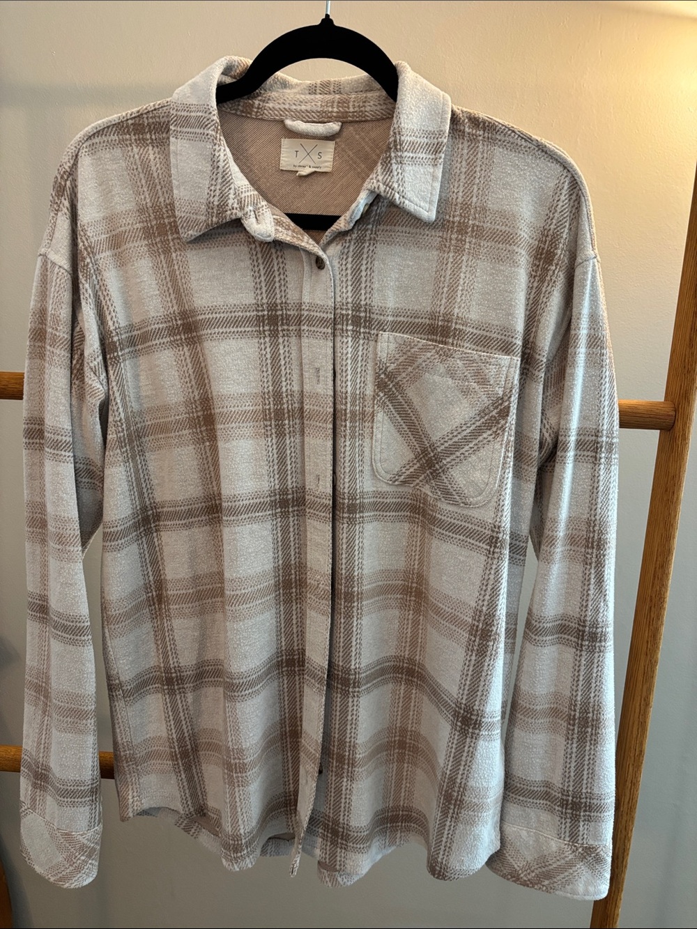 Women’s Plaid Button-Up Shirt - Cream & Brown